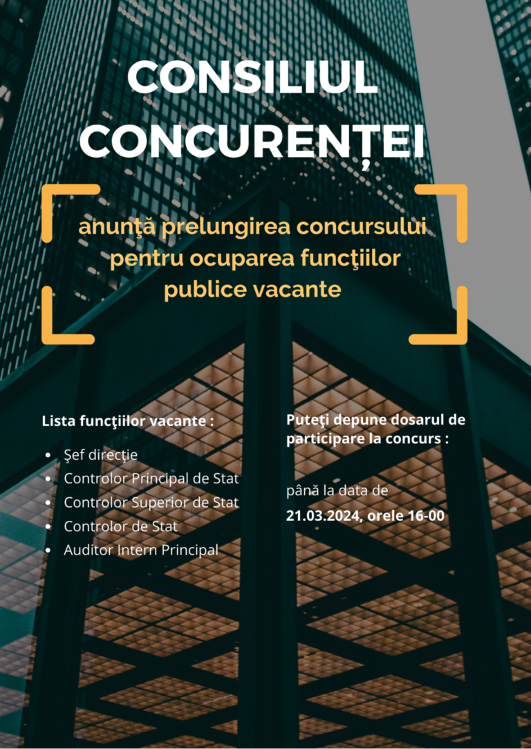 Consiliul Concurenței anunță prelungirea concursului pentru ocuparea funcțiilor publice vacante